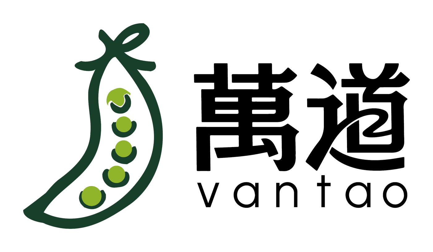 Vantao logo — hand-drawn pea pod mark, 萬道, vantao